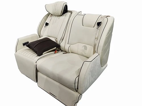 Luxurious Custom Built White Leather Sprinter Captain Chairs with Sofa Bench
